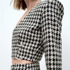 NWT Zara Cropped Houndstooth Blouse